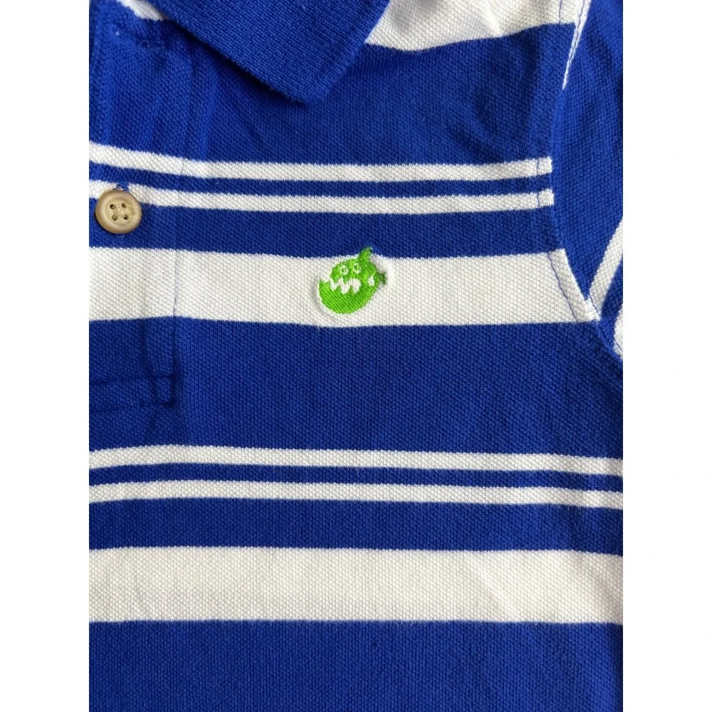 The Childrens Place Boys Blue White Striped Monster Polo Shirt 2T Cotton